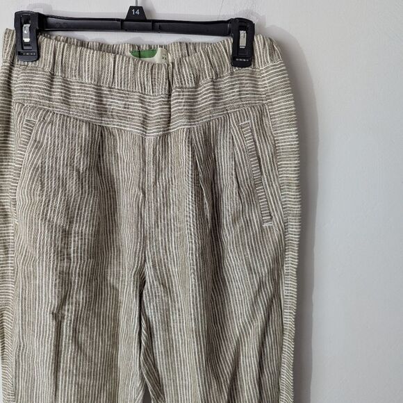 Anthropologie Linen Striped Tapered Leg Straight Leg Coastal Lagenlook Pants - Picture 4 of 7